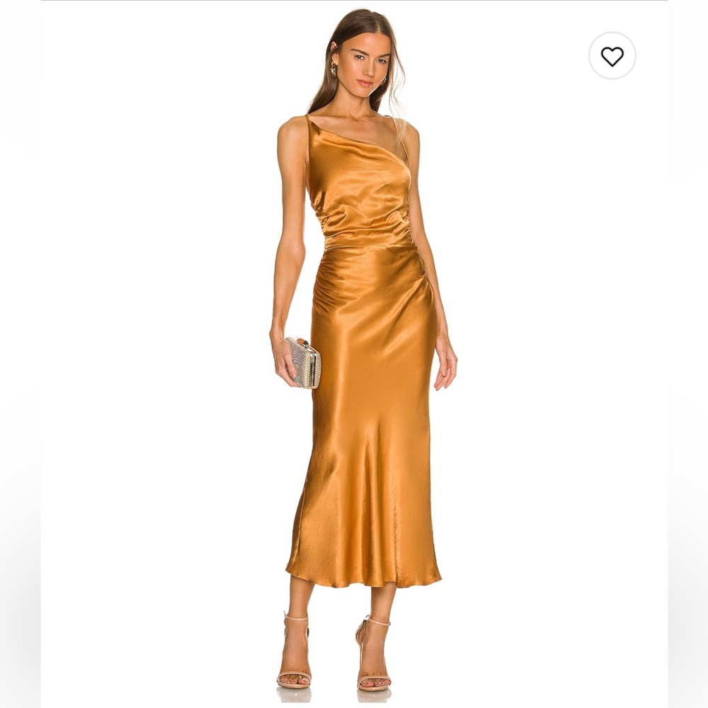 Alma Asymmetrical Bias Cowl Midi Dress in Turmeric - XS